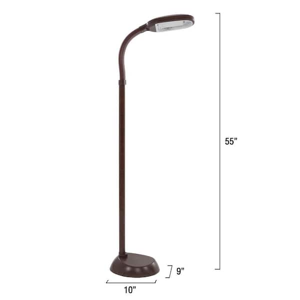 55 in. Natural Full Spectrum Sunlight Gooseneck Floor Lamp in Dark Woodgrain