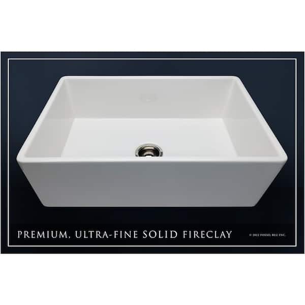 Luxury White Solid Fireclay 33 in. Single Bowl Farmhouse Apron Kitchen Sink with Polished Nickel Accs and Flat Front