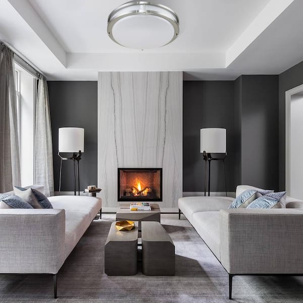 32.5 in. Brushed Nickel Oval 35-Watt Dimmable LED Flush Mount with Opal Acrylic Shades