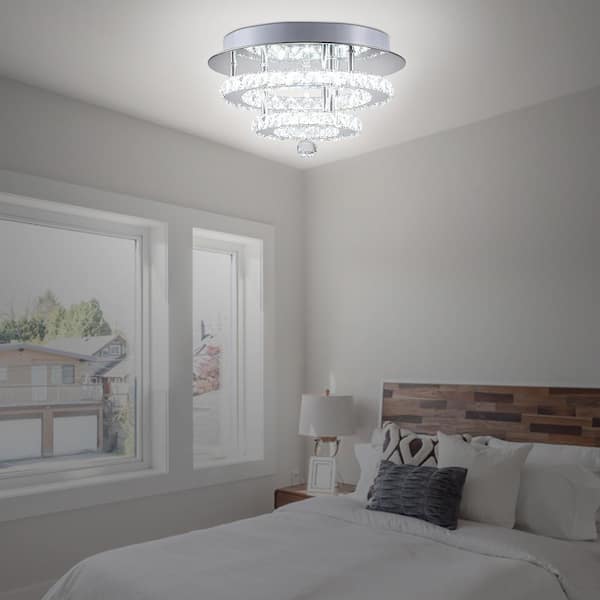 11.81 in. 1-Light Modern Crystal Silver Integrated LED Flush Mount Ceiling Light