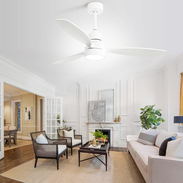 52 in. with LED Light Indoor/Outdoor White Ceiling Fan Wood and Remote Control