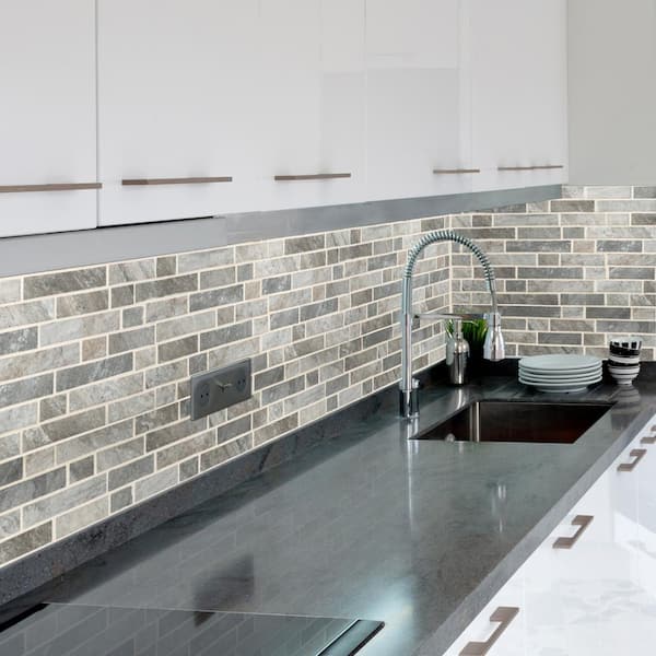 Stonella Interlocking 11.81 in. x 11.81 in. Textured Glass Mesh-Mounted Mosaic Tile (0.97 sq. ft./Each)