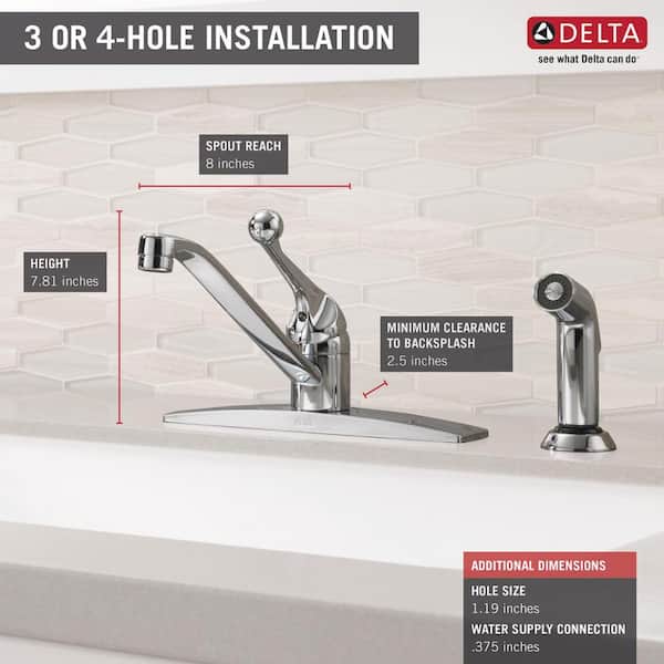 Classic Single-Handle Standard Kitchen Faucet with Side Sprayer and Fittings in Chrome