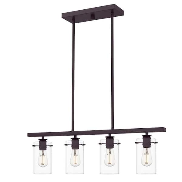 Regan 4-Light Espresso Industrial Linear Chandelier with Glass Shades, Industrial Linear Kitchen Pendant Light