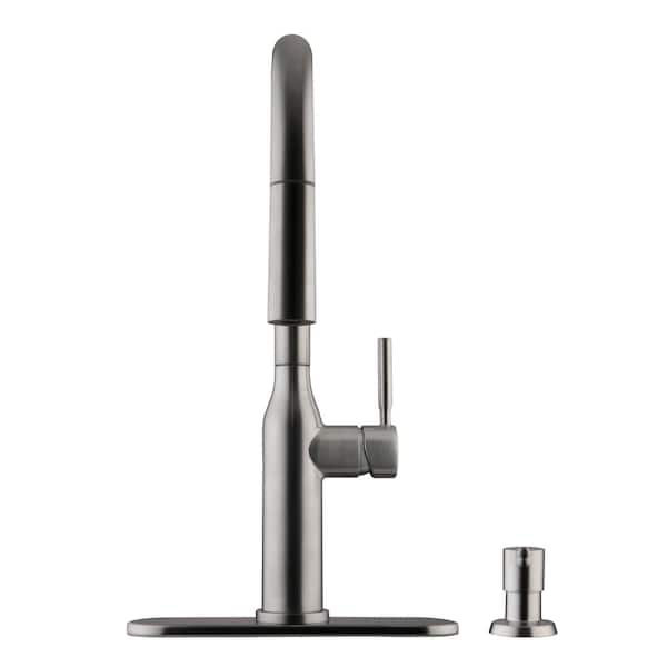 Upson Single-Handle Touchless Pull-Down Kitchen Faucet with TurboSpray and FastMount and Soap Dispenser in Stainless