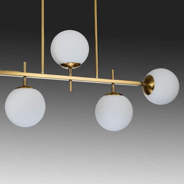 Deerfield 5-Light Brass Kitchen Island Chandelier with Milk Globe Glass Shade