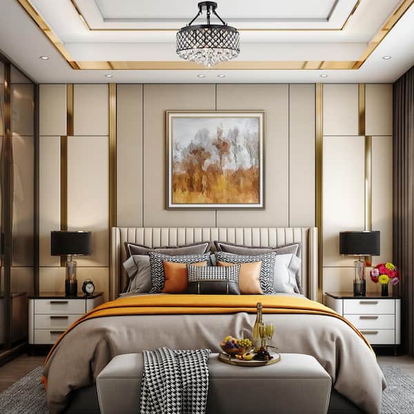 Alyvia 4-Light Antique Black Glam Semi-Flush Mount Ceiling Light with Beaded Crystal Drum Shade