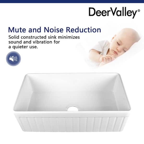 Solstice White Fireclay 33 in. L x 18 in. W Rectangular Single Bowl Farmhouse Apron Kitchen Sink with Grid and Strainer