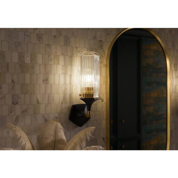 Occasion 1-Light Black with Brass Trim Wall Sconce
