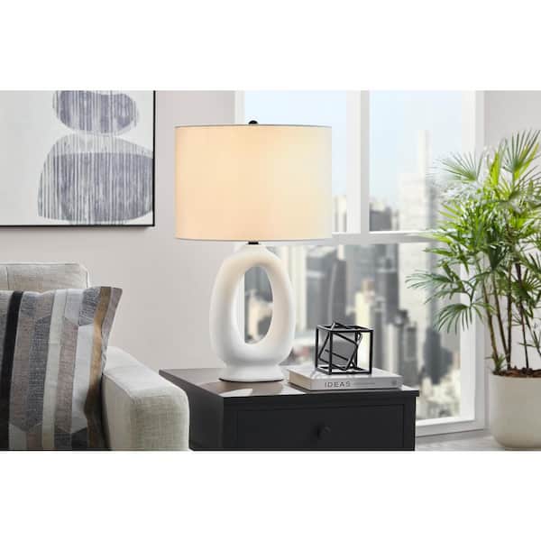 Tatton White Ceramic 23 in. Indoor Table Lamp with White Fabric Shade