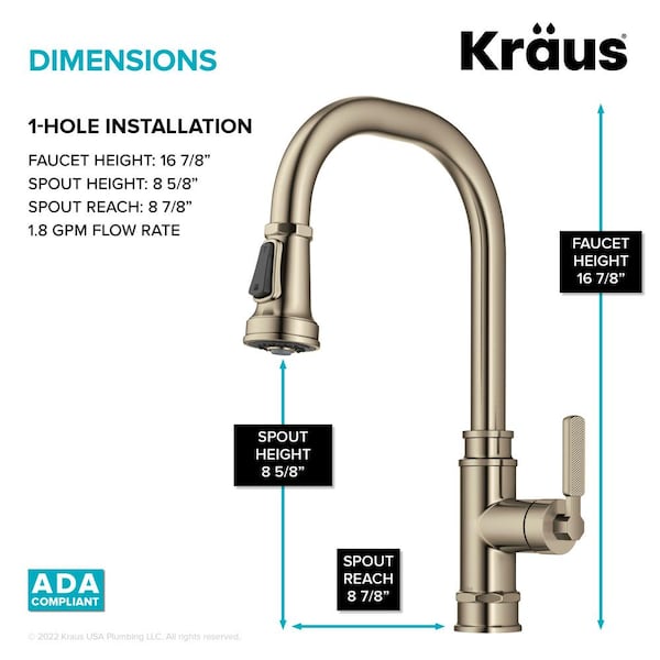 Allyn Transitional Industrial Pull-Down Single Handle Kitchen Faucet in Spot-Free Antique Champagne Bronze