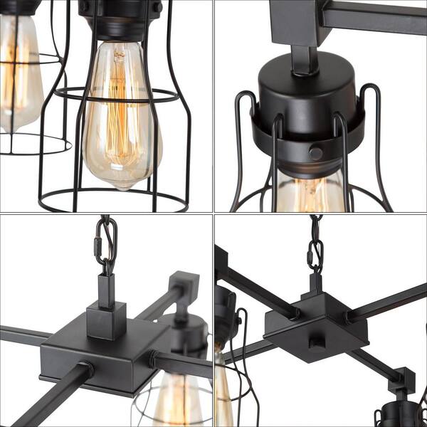 Black Chandelier 4-Light Matte Black Tiered Modern Chandelier Kitchen Island Pendant Light Industrial Chandelier