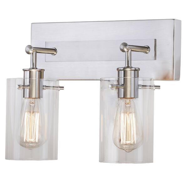Regan 12.75 in. 2-Light Brushed Nickel Vanity Light with Clear Glass Shades