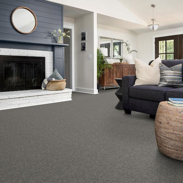 Alpine - Brushed Nickel - Gray 17.3 oz. Polyester Texture Installed Carpet