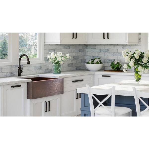 Luxury Dark Patina 12-Gauge Copper 30 in. Single Bowl Farmhouse Apron Kitchen Sink with Accs and Flat Front