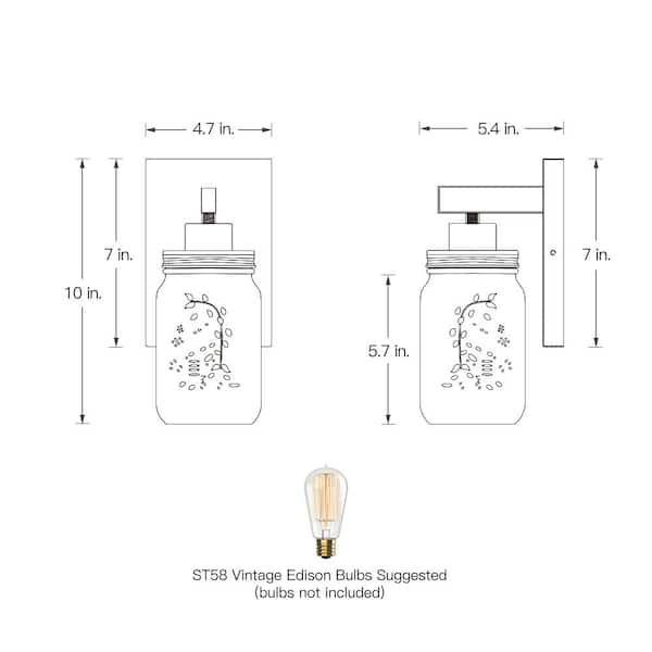 Eliton 1-Light Black/Wood Tone Rustic Farmhouse Wall Sconce with Clear Mason Jar Glass Shades