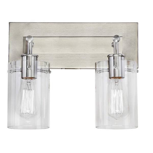 Regan 12.75 in. 2-Light Brushed Nickel Vanity Light with Clear Glass Shades