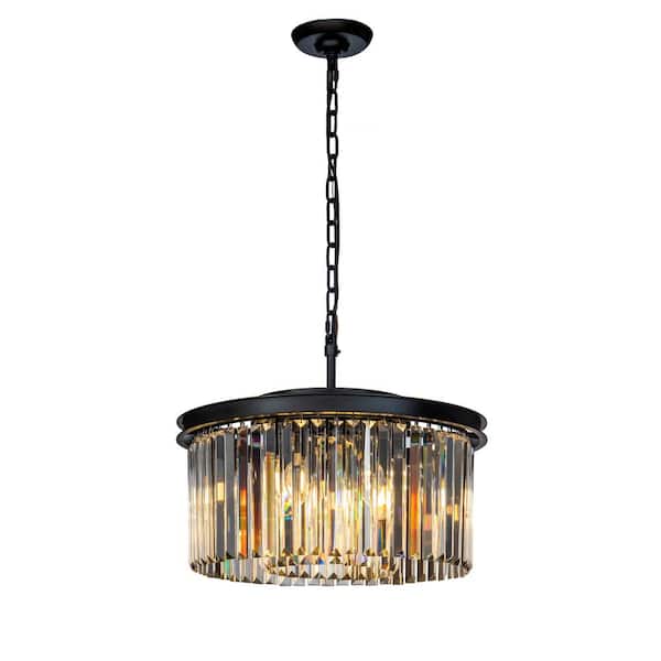 9-Lights Modern 20in. Matte Black 2-Tier Round Chandelier With Clear Crystal