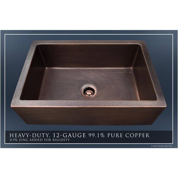 Luxury Dark Patina 12-Gauge Copper 33 in. Single Bowl Farmhouse Apron Kitchen Sink with Accs and Flat Front