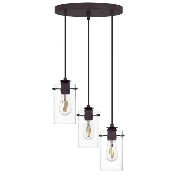 Regan 3-Light Espresso Pendant Hanging Light with Clear Glass Shades, Industrial Kitchen Pendant Lighting