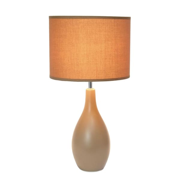 18.11 in. Light Brown Traditional Standard Ceramic Dewdrop Table Desk Lamp with Matching Fabric Shade
