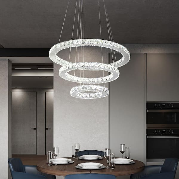Jefferson 3-Light Chrome Integrated LED Unique Tiered Chandelier with Crystal Accents