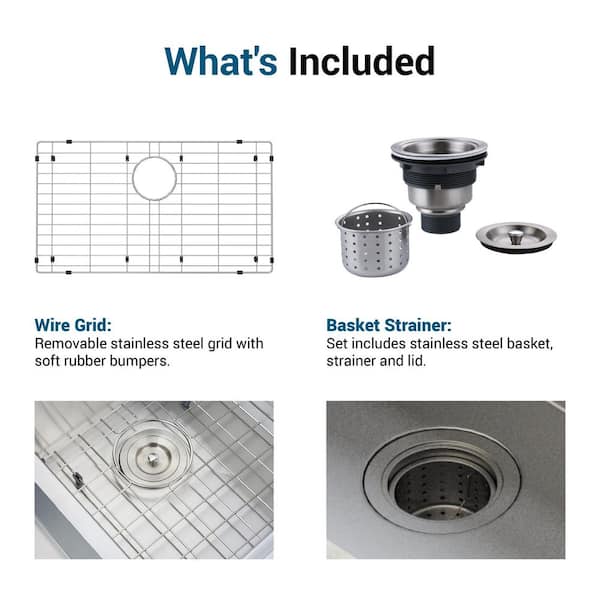 Nepera Black 16 Gauge Stainless Steel 30 in. Single Bowl Farmhouse Apron Kitchen Sink with Bottom Grid and Drain