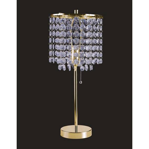 20.25 in. Gold Standard Light Bulb Bedside Table Lamp with Clear Crystal Shade