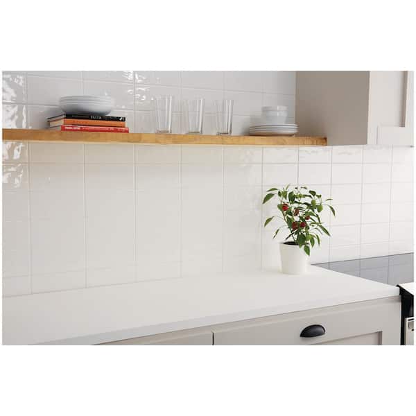 LuxeCraft White 4 in. x 8 in. Glazed Ceramic Subway Wall Tile (10.5 sq. ft./case)