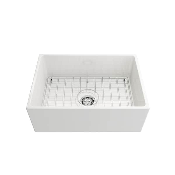Farmhouse Apron-Front Fireclay 27 in. Single Bowl Kitchen Sink in White with Bottom Grid