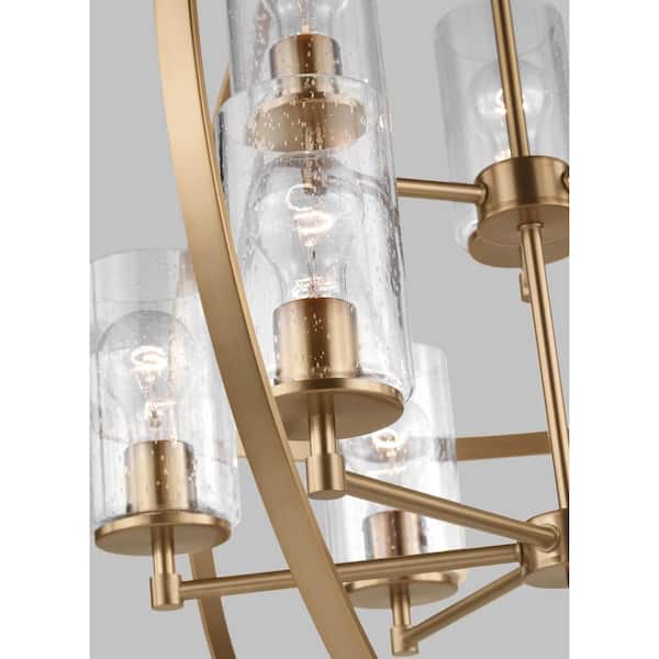 Alturas 9-Light Satin Brass Modern Hanging Globe Chandelier with Clear Seeded Glass Shades