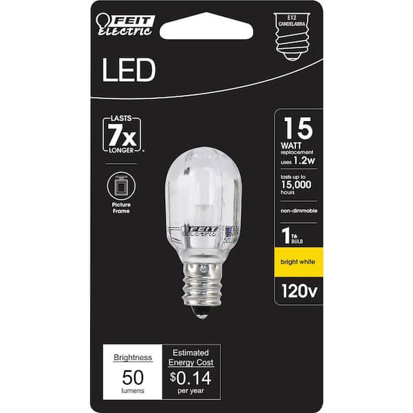 15-Watt T6 E12 3000K Bright White Equivalent Candelabra Base LED Light Bulb