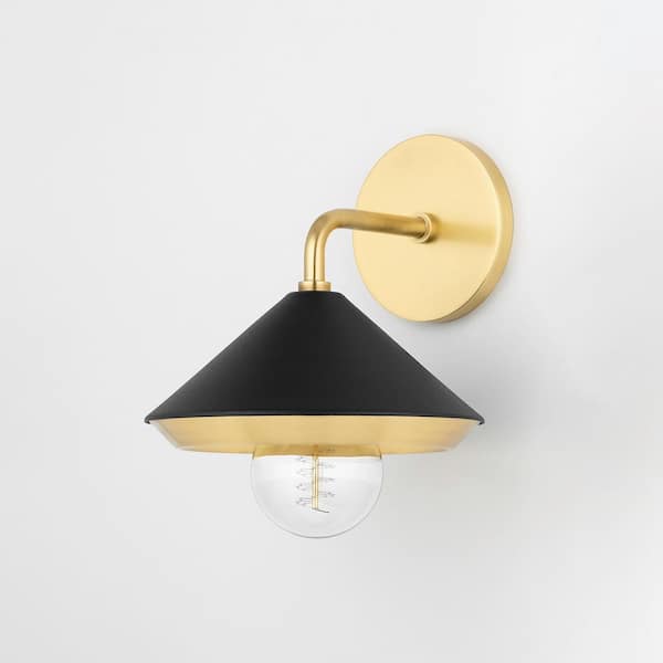 Marnie 1-Light Aged Brass Wall Sconce with Black Shade
