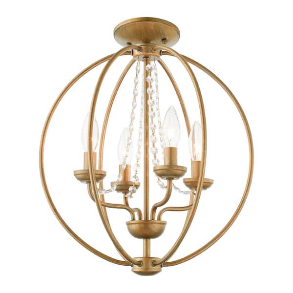 Arabella 4 Light Antique Gold Leaf Convertible Mini Chandelier/Ceiling Mount