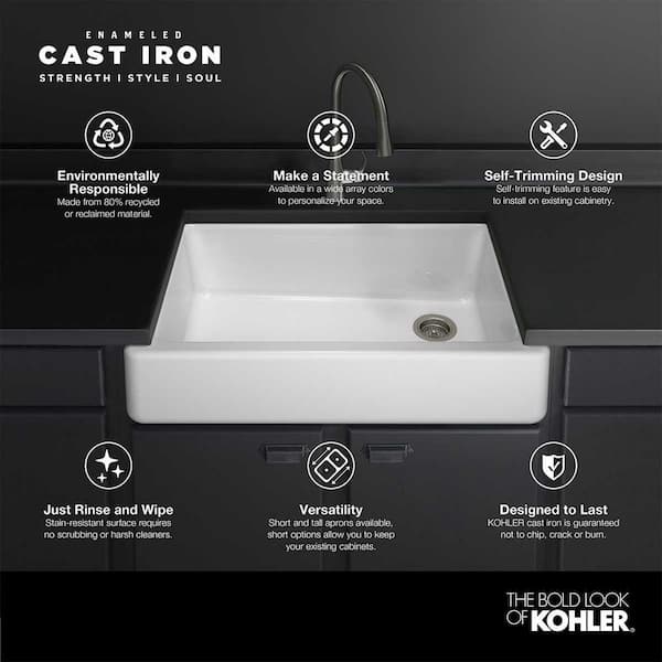 Whitehaven Undermount Farmhouse Apron Front Self-Trimming Cast Iron 32.5 in. Single Bowl Kitchen Sink in White