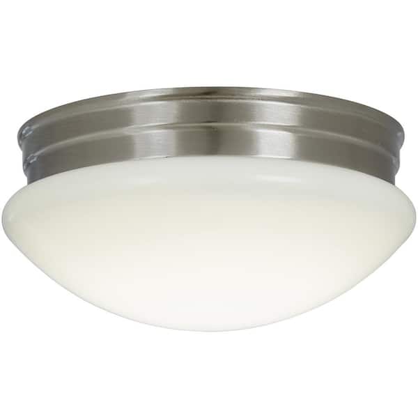 9 in. 120-Watt Equivalent Brushed Nickel Integrated LED Mushroom Flush Mount with White Acrylic Shade