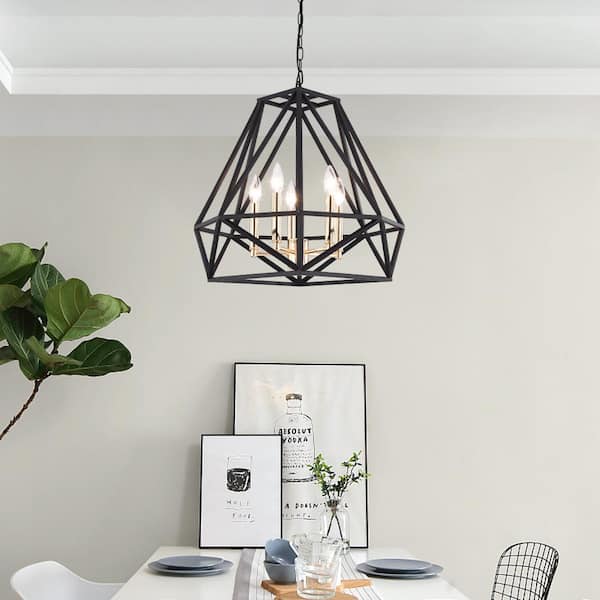 Tallahassee 5 - Light Unique Geometric Chandelier with Wrought Iron Accents
