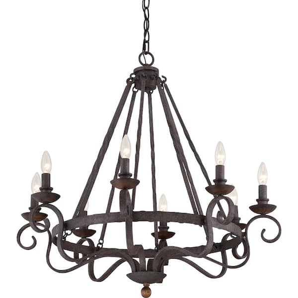Noble 8-Light Rustic Black Candle-Style Chandelier