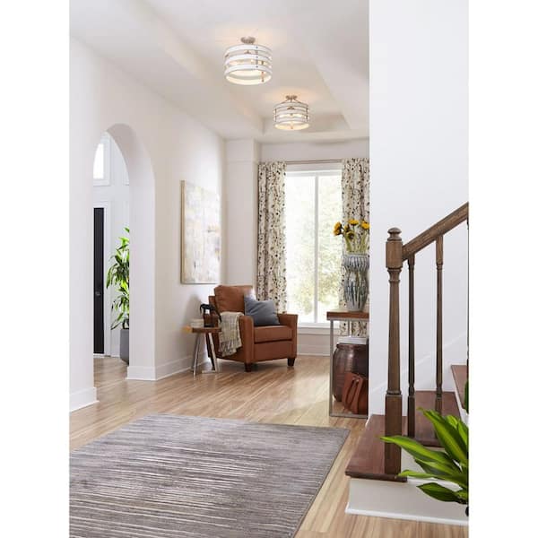 Gulliver 17 in. 3-Light Galvanized Coastal Semi-Flush Ceiling or Hanging Light with Painted Antique White Frame