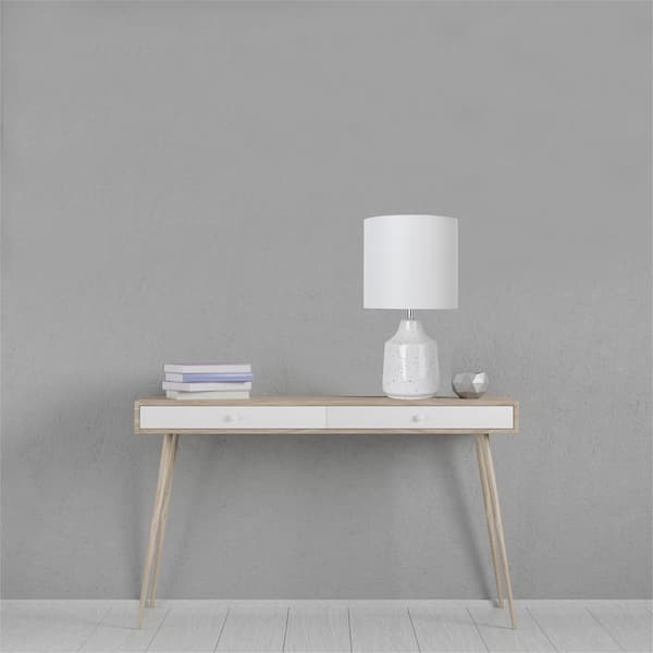 16 in. White Ceramic Table Lamp with Black Speckles and White Fabric Shade