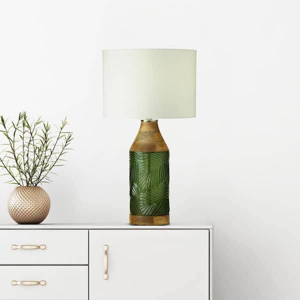 Zooey 26 in. Green Glass and Brown Wood Table Lamp