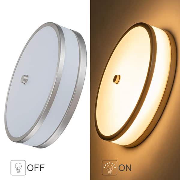 15 in. Watt Equivalence 200-Watt Modern Satin Nickel Dimmable Integrated LED Flush Mount Light with White Acrylic Shade