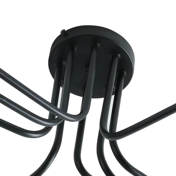 Modern 42 in. 8-Light Brushed Black Sputnik Linear Semi Flush Mount Ceiling Light Fixture