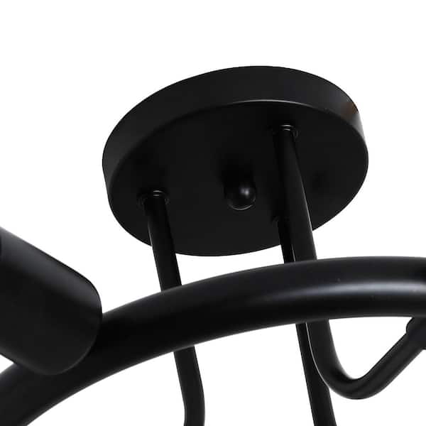 Modern 26 in. 6-Lights Black Sputnik Linear Semi-Flush Mount Ceiling Light Fixture