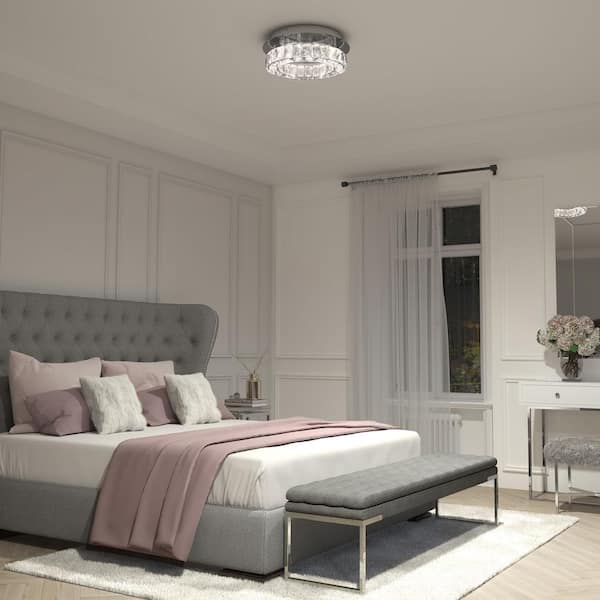 Celebrity 13.8 in. Modern Chrome Crystal Integrated LED Semi-Flush Mount Ceiling Light Fixture for Kitchen or Bedroom