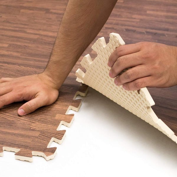 Dark Wood Grain Floor Mats Foam Interlocking Mats 24 in. x 24 in. (12 Tiles)