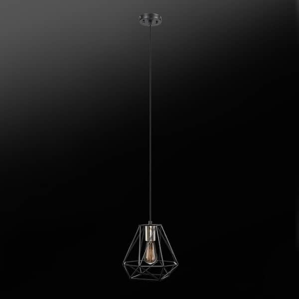 Brielle 60-Watt 1-Light Matte Black Shaded Pendant Light with Cage Shade