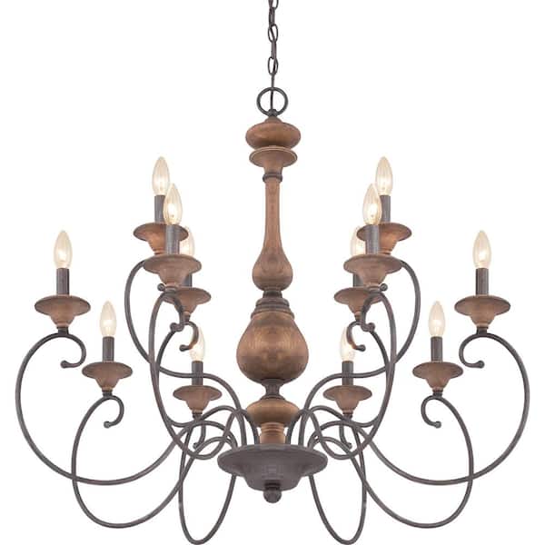 Auburn 12-Light Rustic Black Candle-Style Chandelier