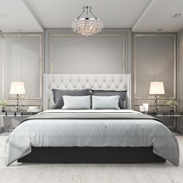 Alyvia 15 in. 4-Light Chrome Glam Semi-Flush Mount with Beaded Drum Shade and Hanging Crystals