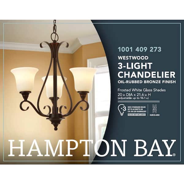 Westwood 3-Light Oil Rubbed Bronze Chandelier with Frosted White Glass Shades